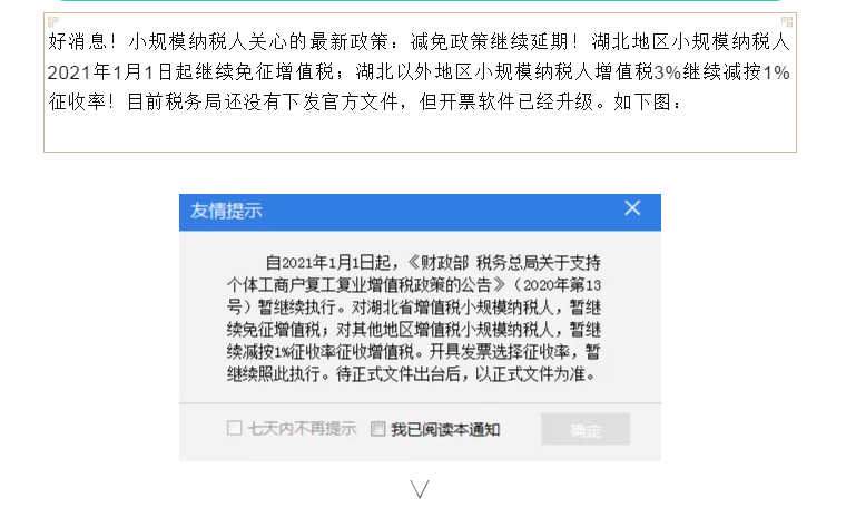 好消息，小規(guī)模納稅人3%減按1%暫繼續(xù)執(zhí)行！